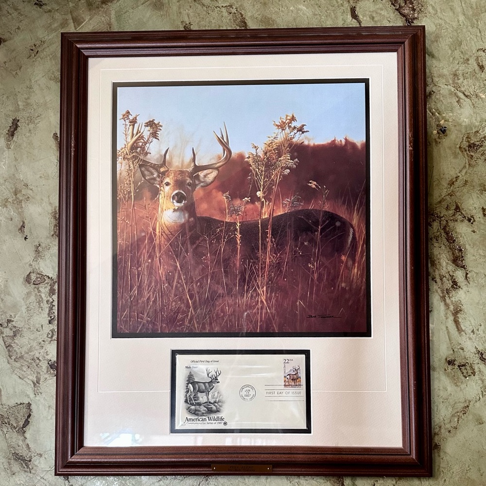 WILDLIFE MULE DEER “FULL ALERT” 1987 First Day Issue STAMP PRINT By BOB TRAVERS